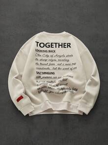 PAVTROS 男士标语印花圆领休闲长袖套头卫衣 标语印花圆领长袖卫衣 秋季卫衣 男士卫衣 - 杏色 - 查看 1