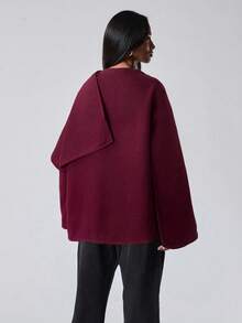 LYSMO Elegant Ankara Red Woolen Cape Coat, Autumn/Winter - Red Violet - View 2