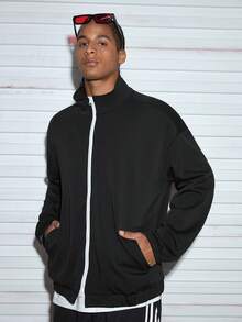 Modcrash Men's High Density Air Layer Soft & Comfortable Fashion Autumn/Winter Heavyweight Stand Collar Zip-Up Sweatshirt Jacket Spring To Summer - Black - View 4