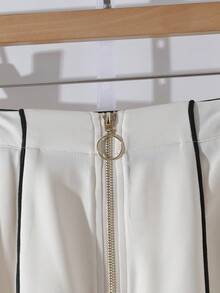 Franclia 女士纯色杏色撞色阔腿裤，饰有条纹细节、黑色滚边和拉链。适合休闲、日常穿着和通勤。舒适百搭，尽显法式优雅，是春、秋、夏三季的理想之选。也适合冬季、圣诞节、新年、白色新年夜、派对、海滩、浪漫、情人节、约会、毕业季等场合穿着。时尚休闲通勤装、商务办公装、百搭时尚日常休闲装、都市教师职业装。 - 杏色 - 查看 6