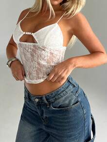 Aloruh Elegant, Sexy Lace Mesh Backless Cami Top For Outdoor, Concerts - White - View 5