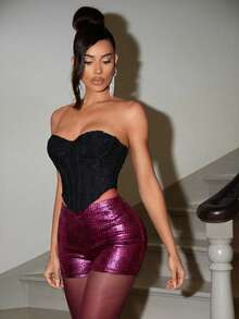 BamGleam Quần short nữ họa tiết da rắn, thích hợp cho các buổi tiệc. - Màu Hồng Tươi - Xem 4