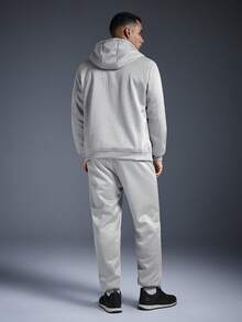 Driftmere 2 件套青少年男童新款运动休闲连帽衫套装，秋冬羊毛连帽衫 + 运动裤，时尚百搭保暖休闲装 - 淺灰色 - 查看 2