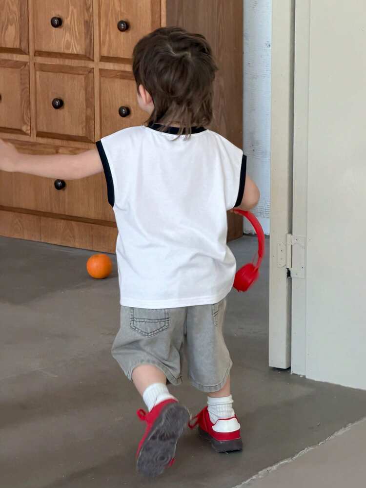 Toddler Boys' Round Neck English Letter Print Contrast Color Sleeveless Tank Top