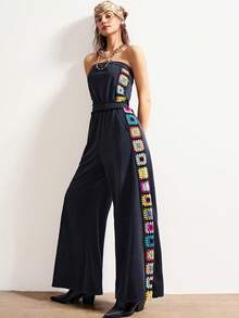 Bohemela 女士休闲针织印花阔腿连体裤 - 黑色 - 查看 4