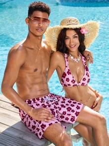 Manfinity VDAYZ 男士印花抽绳腰带沙滩短裤 - 彩色 - 查看 3