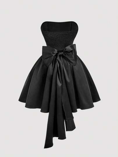 SHEIN MOD Vestido tubo con volantes en el busto, lazo grande al frente y dobladillo acampanado, talla grande