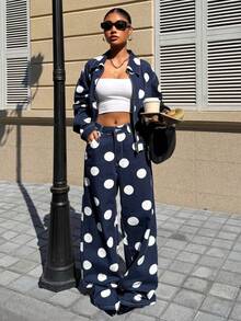 Muchica 女士时尚休闲波点印花宽松牛仔裤 - 藍色 - 查看 6