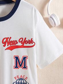 Casuvi Kids Boys' Oversized Casual Creative American Style "NEW YORK" Vertical Text & Number M Graphic Short Sleeve T-Shirt Tween Boy Clothes - White - View 8