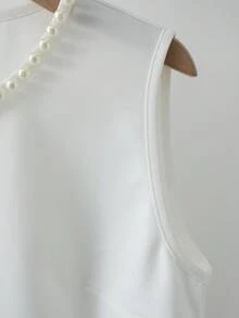 Franclia Women's White Round Neck Pearl Collar Loose Cropped Top + High Waist A-Line Skirt 2 Pieces Set, Suitable For Dates, Casual, Daily, Party, Commute, Afternoon Tea, Sleeveless - White - View 4