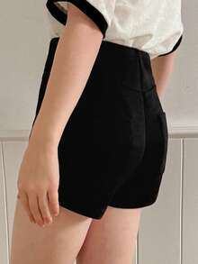 DAZY Tween Girls' Solid Color High Waist Casual Versatile Everyday Shorts Spring - Black - View 2