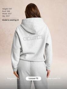 GLOWMODE Everyday Fleece Ready Set Glow Ultra-Soft Warm Loose Fit Adjustable Drawstring Graphic Hoodie Sweatshirt Daily Casual Outdoors Gym Studio Winter Wear - Grey - View 2