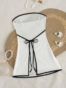 Swim Chiccia Summer Vacation Sexy Black & White Tie-Up Bandeau Bodycon Dress For Women - Black and White - View 5