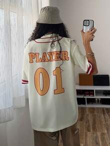 StreetHx قميص نسائي كاجوال بطباعة حرفية فضفاض بأكمام قصيرة - أصفر - مشاهدة 2