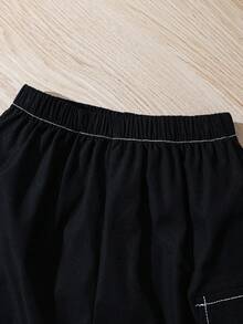 Bộ 2 áo thun tay ngắn cổ tròn họa tiết màu tương phản thường ngày cho bé trai tuổi teen và quần short cargo đường may tương phản, thích hợp mặc khi đi làm, đi học, đi chơi thường ngày, thể thao, mùa xuân/hè - Xám - Xem 6