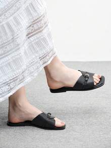 CUCCOO BIZCHIC 女士休闲百搭搭扣平底凉鞋，夏季 - 黑色 - 查看 1