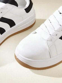 CUCCOO EASI 春秋时尚百搭厚底增高前系带女式休闲鞋防水桌鞋白色鞋 - 白色PU - 查看 9