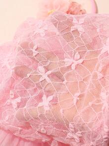 Newborn Girl Photography Outfits 1 Month 100 Days Baby Girl Pink Lace Romper With Flower Headband Infant Photo Props - Pink - View 7