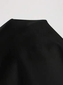 Firerie Plus Size Women Elegant Asymmetric Shoulder Wrap Ruched Fitted Short Sleeve T-Shirt With Metal Decor, Suitable For Daily Commute, Spring/Summer, Going Out Tops - Black - View 8