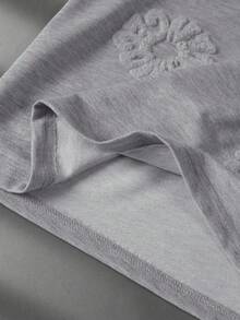 Manfinity EMRG Men's Casual Letter Flocked Round Neck Short Sleeve T-Shirt, Summer - Grey - View 3