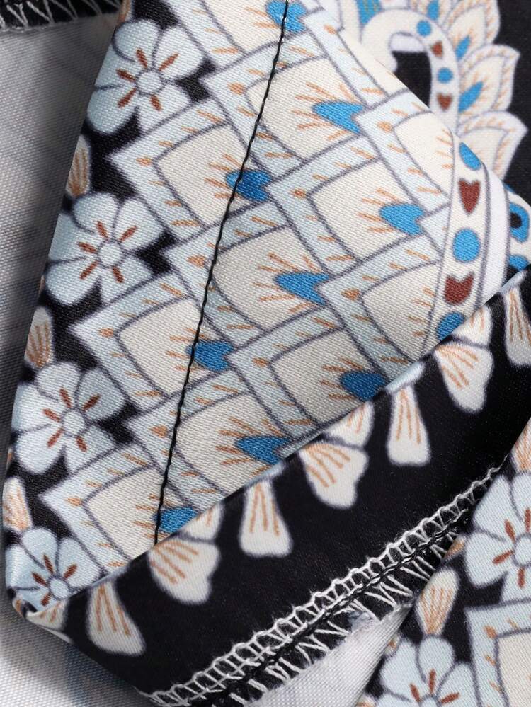 Elegant Floral & Geometric Print Dress, Waist Cinched, Suitable For Wedding, Casual, Vacation, Commute, Spring/Summer Maxi Dress Sundress