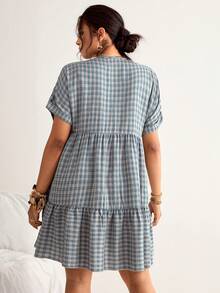 Plus Size Plaid Batwing Sleeve Ruffle Hem Loose Dress, Beach Dress, Vacation Bohemian Style, Summer Dresses - Multicolor - View 2