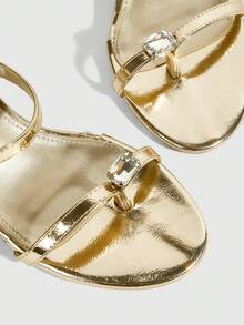 CUCCOO SZL Women's Pointed Toe Rhinestone Embellished Strap Design Stiletto Heel Sandals, Suitable For Commuting And Daily Wear - Gold - View 5