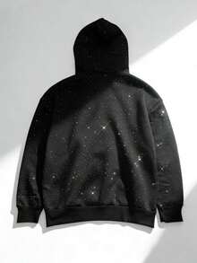 ROMWE MEN Spring/Summer Casual Graphic Men'S Heavy Rhinestone Zipper Casual Hoodie - Black - View 2