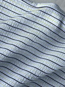 SHEIN PETITE 1件装女士蓝色休闲裤，条纹宽松款式，泡泡褶皱面料，超低腰抽绳松紧腰，直筒休闲浪漫裤 - 藍色 - 查看 5