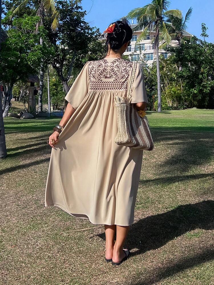 Women's Elegant Patchwork Tie-Up Ruffle Sleeve Dress, Spring/Summer Sundress