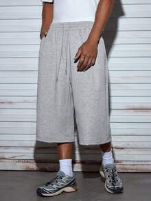 Modcrash 男士休闲中长短裤，夏季街头风，春夏复古美式风，男女皆宜的夏季上衣，适合日常穿着，宽松版型，夏季度假装扮，复古美式，男女皆宜，宽松版型夏季装扮——适合日常穿着和夏季度假装扮。 - 淺灰色 - 查看 1