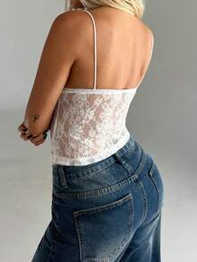 Aloruh Elegant, Sexy Lace Mesh Backless Cami Top For Outdoor, Concerts - White - View 2