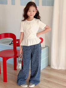 DAZY Girls Leopard Print Denim Jeans - Medium Wash - View 2