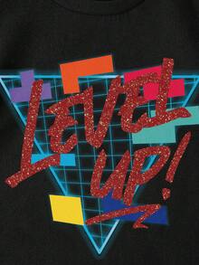 Tetris™ X SHEIN 男童字母图案黑色圆领短袖T恤 - 白色 - 查看 3