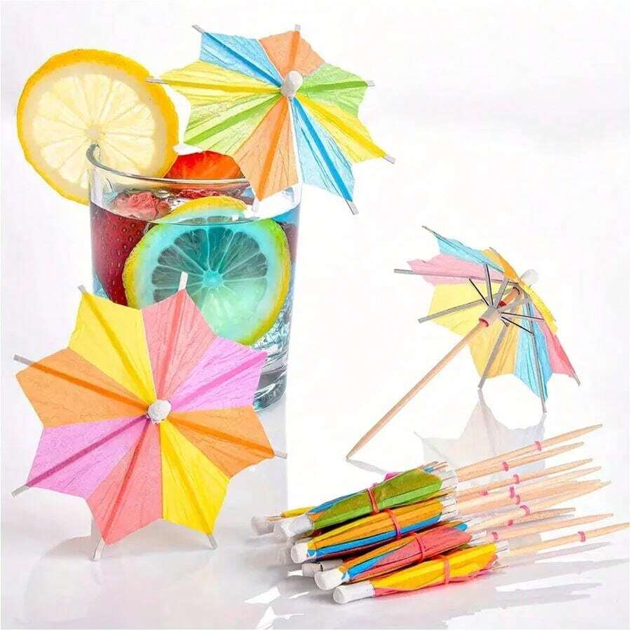50支装鸡尾酒伞，饮料精选八角星形纸伞，纸杯蛋糕装饰，手工鸡尾酒伞杆，夏季海滩泳池派对装饰、圣诞节礼物 - 彩色 - 查看 1