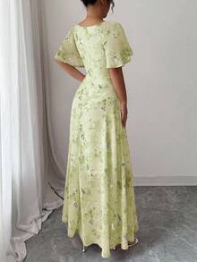 Modelyn Váy mùa hè kiểu Pháp in hình bướm bằng vải chiffon cho nữ tay cánh dơi xếp ly ngọt ngào - Màu xanh chanh - Xem 2