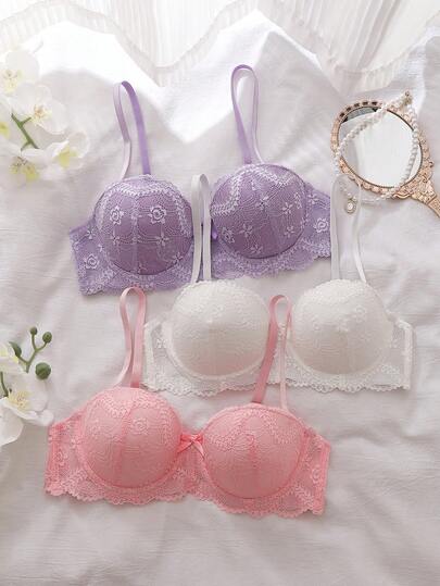 3pcs Women's Underwire Bra With Non-Removable Padded Cups