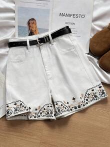GlowEve Women's Embroidered Pocket Loose Casual Versatile Denim Shorts - White - View 10