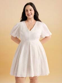 Momelise Đầm hè cỡ lớn, màu trơn, dáng chữ A, thêu jacquard, thắt eo. - trắng - Xem 6