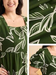 Momelise Đầm maxi dáng chữ A rộng rãi, tay ngắn, cổ vuông, in họa tiết, chất liệu vải dệt, thích hợp cho nữ, phù hợp mặc đi nghỉ mát, đi biển hoặc các dịp thường ngày, mang lại sự thoải mái và thanh lịch. Thích hợp cho mùa xuân và hè. - màu xanh lá - Xem 2