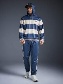 Driftmere 2pcs Men's Casual Business Striped Print Drawstring Hoodie Sweatshirt And Sports Pants Set, Suitable For Outdoor Sports Street Fashion Sportswear, Spring To Summer, Men Sports Set / Hoodie Tracksuits, Comfort And Soft Tracksuits, For Daily Sports Leisure, Athleisure Style,Sporty Fashion - Multicolor - View 8