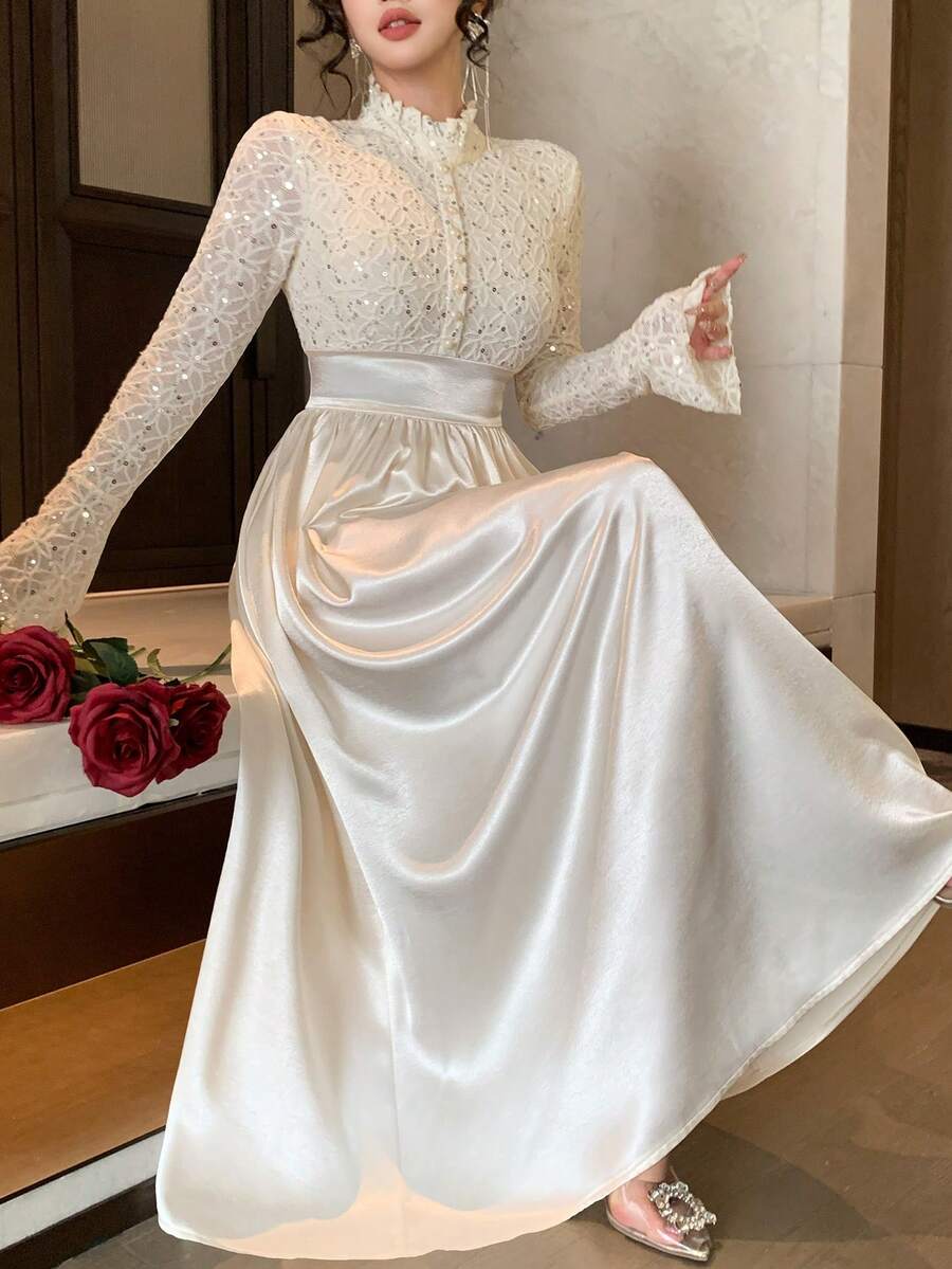 DAZY Đầm dạ hội thanh lịch màu trắng đính đá lấp lánh, thích hợp cho mùa xuân/hè, phù hợp cho ngày Valentine, đám cưới, tiệc tùng, cocktail, dáng ôm, đầm dài mùa hè. - trắng - Xem 1