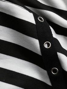 Sunspun 加大码朋克风黑白条纹无袖卫衣，带真口袋和透气孔，春夏款 - 黑與白 - 查看 4