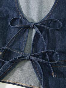 GlowEve Women's Casual Minimalist Tie-Up Denim Vest