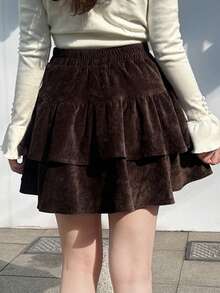 FRIFUL 女士丝绒弹力腰迷你蛋糕裙 - 鏽棕色 - 查看 4