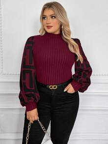 SHEIN Clasi 女士大码度假修身拼接衬衫 - 酒紅色 - 查看 1