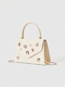 ROMWE Kawaii Bolsa clutch feminina elegante e moderna com detalhes em metal, ideal para o dia a dia e para festas noturnas. - Damasco - Ver 2