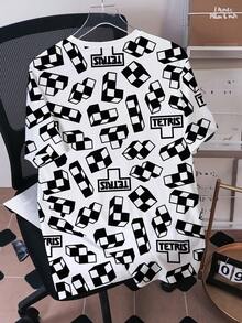 Tetris™ X SHEIN Men's Casual All-Over Print Round Neck Short Sleeve T-Shirt, Summer - White - View 2