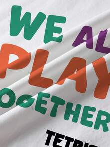 Tetris™ X SHEIN 少女休闲日常通勤游戏字母印花短袖白色T恤，夏季 - 白色 - 查看 6