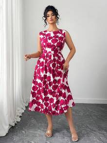 Elenzga 大码优雅圆领碎花无袖喇叭连衣裙 粉色玫瑰印花连衣裙 无袖碎花中长连衣裙 茶会连衣裙 女士连衣裙 中长碎花连衣裙 女士春季穿搭 春季连衣裙 女士优雅连衣裙 女士优雅连衣裙 女士度假穿搭 女士夏季假日穿搭 - 粉色 - 查看 2